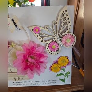 Floral Decorative Wall Butterfly with Pink Flowers